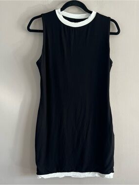 Naked wardrobe Sleeveless Black stretch mini Dress White Contrast trim large